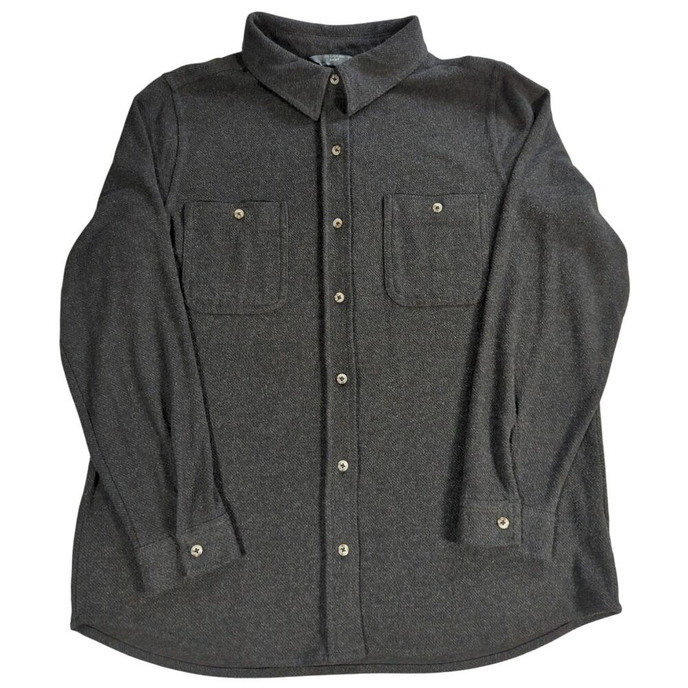 Members Mark Mens L Cozy Button Down Shirt Black Stretch Fleece Casual